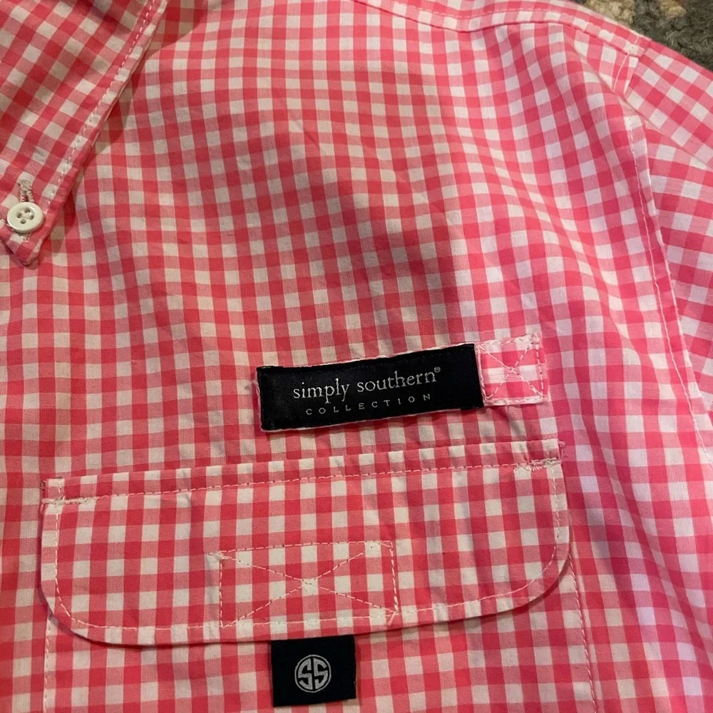Simply Southern pink gingham long sleeve shirt. - Picture 2 of 4
